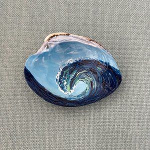 Painted Clam Shell Jewelry Dish Holder Rings Wave Beach Ocean Coastal Decor